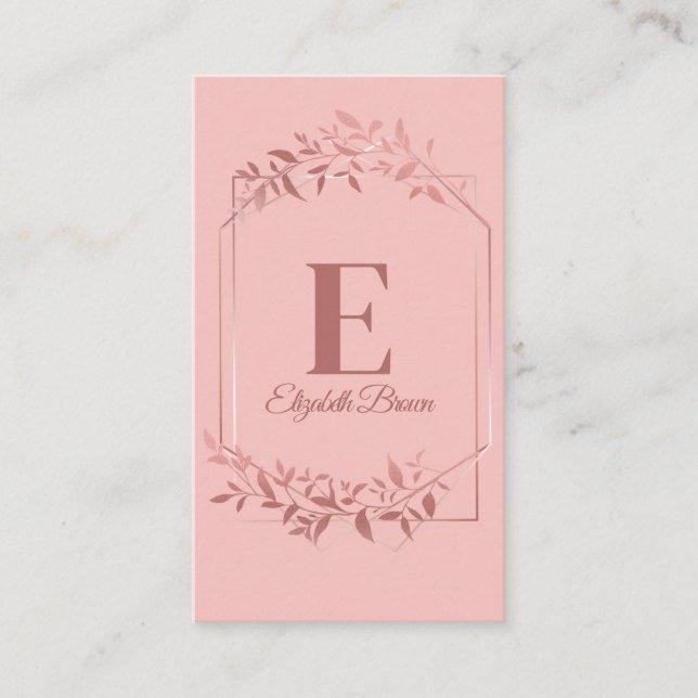 Cartão De Visita Folhas de rosa de cor esbranquiçada, monogramas El (Frente)