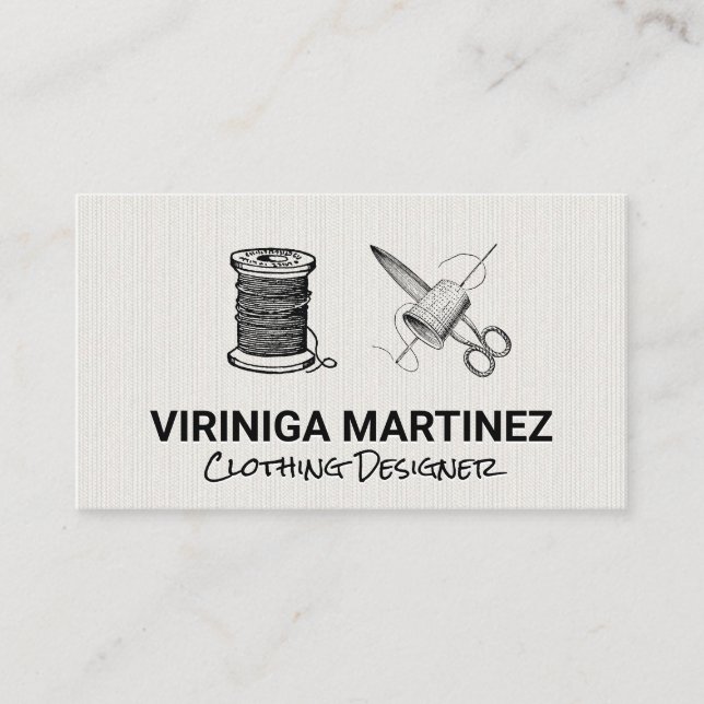 Cartão De Visita Folhas de Tecido de Agulha de Thread e Thimble (Frente)