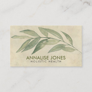 Cartão De Visita Folhas delicadas da aguarela no papel do vintage