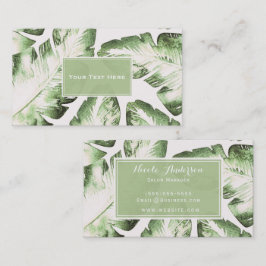Cartão De Visita Folhas Elegantes da Praia Tropical Verde Branco Ch