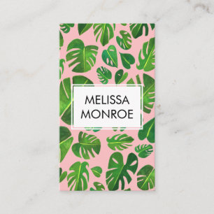 Cartão De Visita Folhas tropicais de Monstera ilustradas com aquare