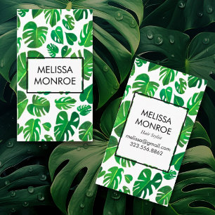 Cartão De Visita Folhas tropicais de Monstera ilustradas com aquare