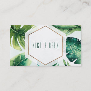 Cartão De Visita Folhas Tropicais Verdes Branco Elegante Chic Perso