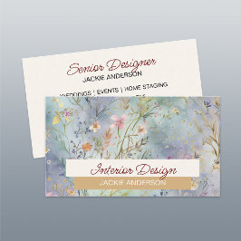 Cartão De Visita Foliage Blue Watercolor