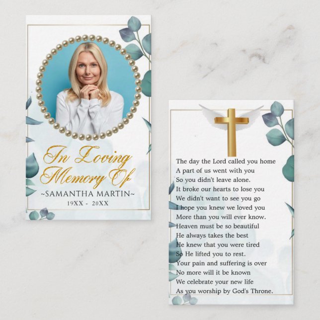 Cartão De Visita Foliage Photo Funeral Prayer Card (Frente/Verso)