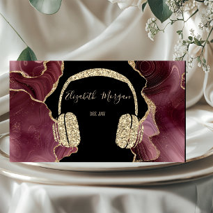 Cartão De Visita Fones de ouvido com brilho dourado elegante DJ Ága