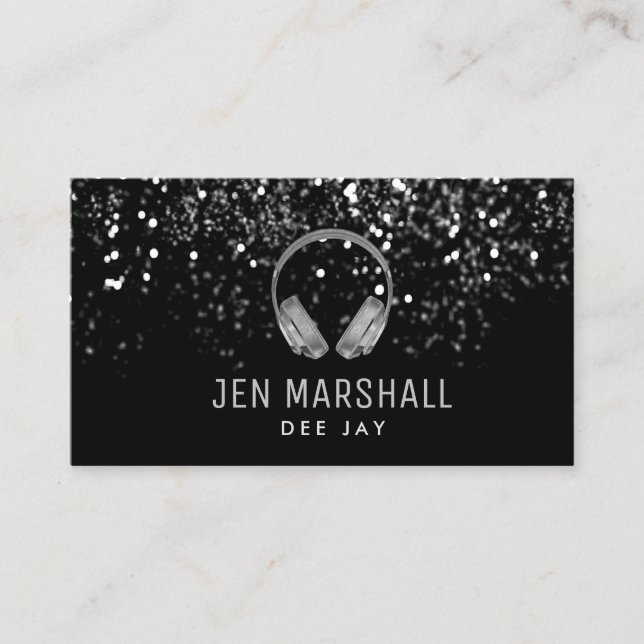 Cartão De Visita Fones de ouvido de folhas de prata DJ faux (Frente)