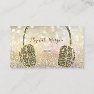 Cartão De Visita Fones de ouvido DJ Bokeh Elegan Glitter