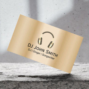 Cartão De Visita Fones de ouvido DJ Deejay Logotipo Moderno Dourado