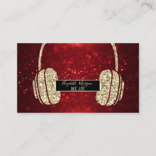 Cartão De Visita Fones de ouvido DJ Elegantes Modernos Vermelhos co