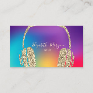Cartão De Visita Fones de Ouvido DJ Glitter Dourado Holográfico Col