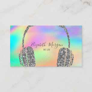 Cartão De Visita Fones de ouvido DJ holográficos com glitter arco-í