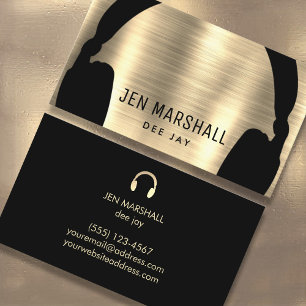 Cartão De Visita Fones de ouvido DJ no efeito folha de ouro falso