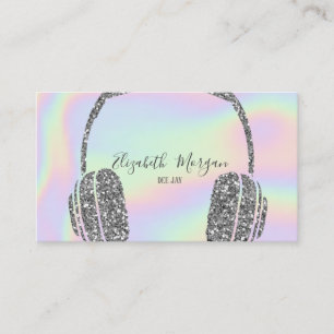 Cartão De Visita Fones de Ouvido DJ Prateados Glitter Holográficos