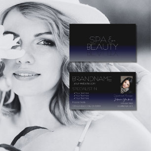 Cartão De Visita Fonte do Espelho Chic na moda preto e azul com fot