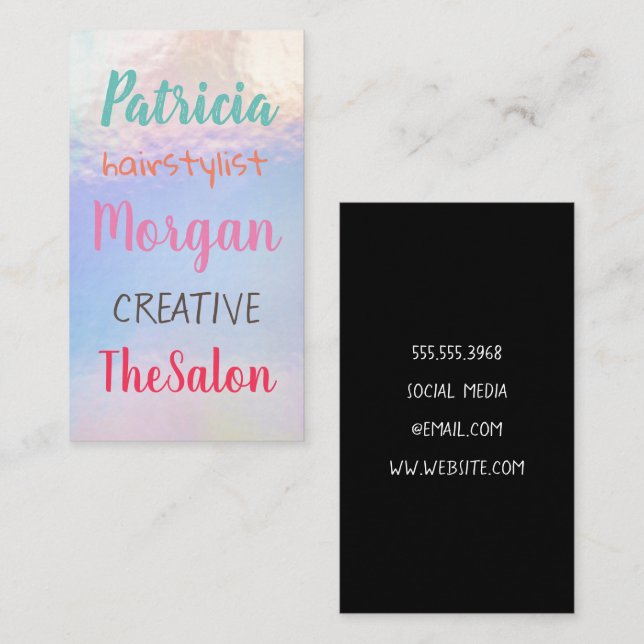 Cartão De Visita Fontes mistas coloridas | Folha de Pastel (Frente/Verso)