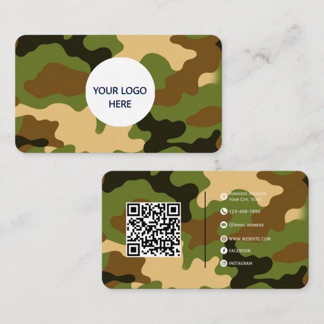 Cartão De Visita Forest Camo - Design totalmente personalizável e c (Frente/Verso)