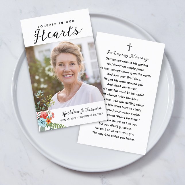 Cartão De Visita Forever In Our Hearts Funeral Prayer Photo Card (Forever In Our Hearts Funeral Prayer Photo Card)