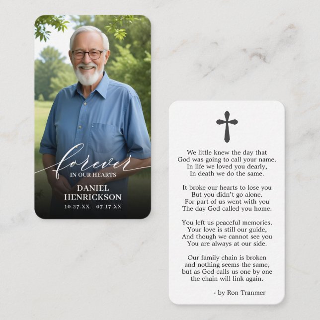 Cartão De Visita Forever in our Hearts Photo Prayer Card (Frente/Verso)