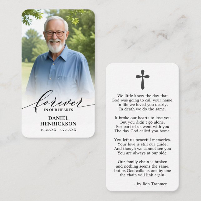 Cartão De Visita Forever in our Hearts Photo Prayer Card (Frente/Verso)