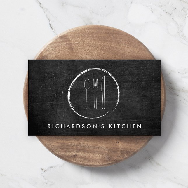 Cartão De Visita FORK SPOON KNIFE SKETCH LOGO para Catering, Chef.. (Criador carregado)
