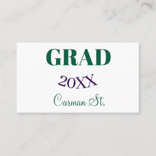 Cartão De Visita formatura parabéns verde roxo negrito ano 20XX gra
