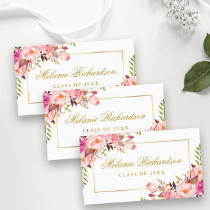 Cartão De Visita Formatura Rede Rosa Floral Dourado