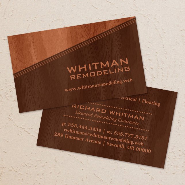 Cartão De Visita Forrageiro Castanho De Dois Tons Profissional (Two-Tone Brown Woodgrain Professional Business Card)