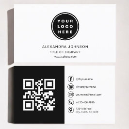 Cartão De Visita Foto branca preta com código QR Mídia social