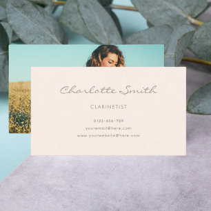 Cartão De Visita Foto Clarinetist Blush Pink Elegante