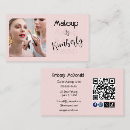 Cartão De Visita Foto Código QR Ícone Social Script Rosa Corado