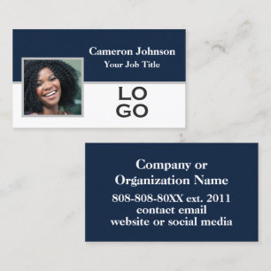 Cartão De Visita Foto com logotipo personalizado em azul Marinho