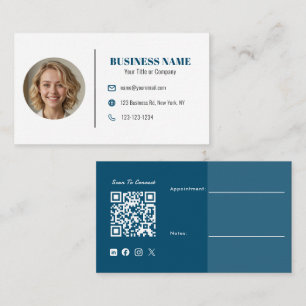 Cartão De Visita Foto Corporativa Personalizada com Código QR Azul