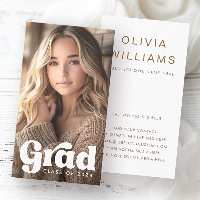 Cartão De Visita Foto da rede de graduação do formando Retro (Retro grad student graduation networking photo business card)