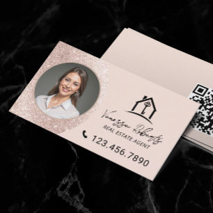 Cartão De Visita Foto de Agente Imobiliário Rosa Elegante