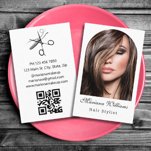 Cartão De Visita foto de arco estilo cabelo código qr minimalista m