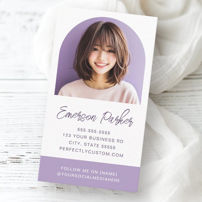 Cartão De Visita Foto de arco fresca e tenda, púrpura ou qualquer c (Arch photo fresh and trendy purple or any color business card)