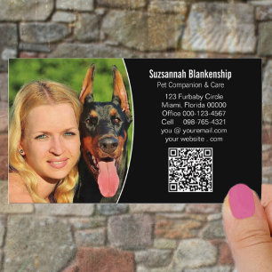 Cartão De Visita Foto de código QR personalizado preto Pet Companio