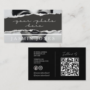 Cartão De Visita Foto de Código QR Preto Moderno