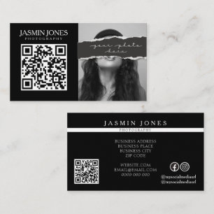 Cartão De Visita Foto de Código QR Preto Moderno