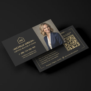 Cartão De Visita Foto de Corretor Profissional Elegante em Preto pa