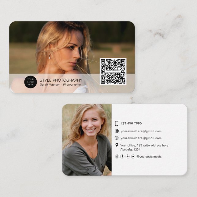Cartão De Visita Foto de fotógrafo moderno profissional de código Q (Frente/Verso)