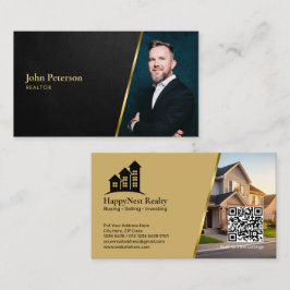 Cartão De Visita Foto de Imóvel com Código QR e Textura de Couro Pr