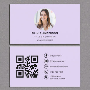 Cartão De Visita Foto de Lavanda roxa com código QR Mídia social