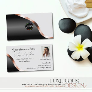 Cartão De Visita Foto de Logo Decor em Dourado Rosa Ondulado Preto