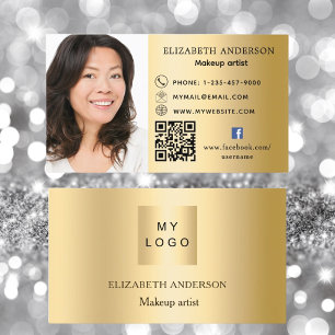 Cartão De Visita Foto de logotipo personalizado Dourado Qr code soc