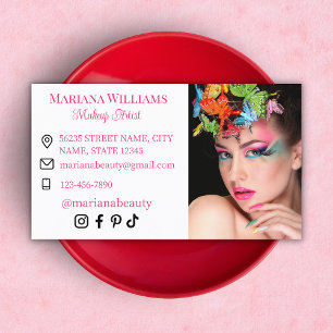 Cartão De Visita foto de mídia social de artista de maquiagem rosa 