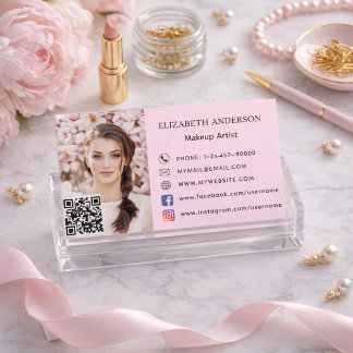 Cartão De Visita Foto de mídia social de código qr rosa-claro