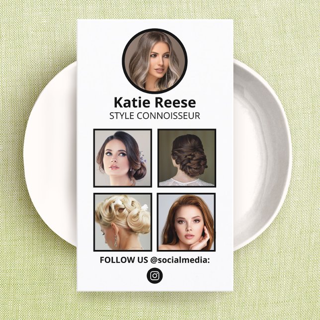 Cartão De Visita Foto de mídia social, Instagram (social media networking photo grid business cards with circle profile window and  qr code )