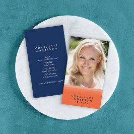 Cartão De Visita Foto de mídia social laranja e azul em camadas